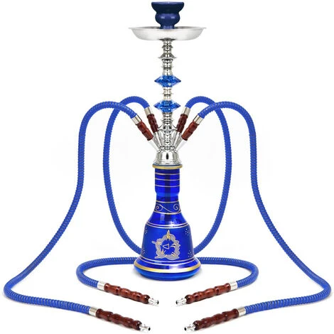 LIFCAUSAL Ensemble Complet De Narguilé Narguilé 4 Tuyaux, Narguilé En Verre Portable Narguilé Narguilé 53,3 Cm Bleu