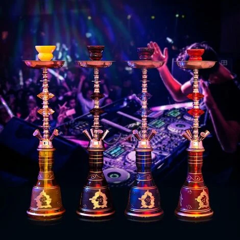 LIFCAUSAL Ensemble Complet De Narguilé Narguilé 4 Tuyaux, Narguilé En Verre Portable Narguilé Narguilé 53,3 Cm Bleu – Image 3