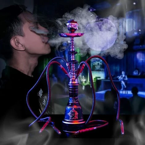 LIFCAUSAL Ensemble Complet De Narguilé Narguilé 4 Tuyaux, Narguilé En Verre Portable Narguilé Narguilé 53,3 Cm Bleu – Image 4