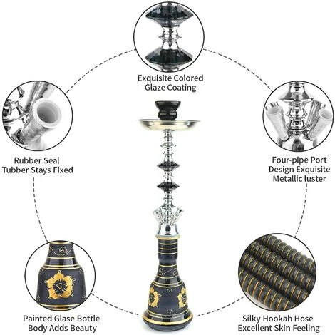 LIFCAUSAL Ensemble Complet De Narguilé Narguilé 4 Tuyaux, Narguilé En Verre Portable Narguilé Narguilé 53,3 Cm Bleu – Image 5