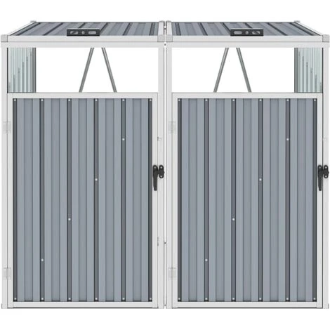 INLIFE Abri De Poubelle Double Gris 143x81x121 Cm Acier