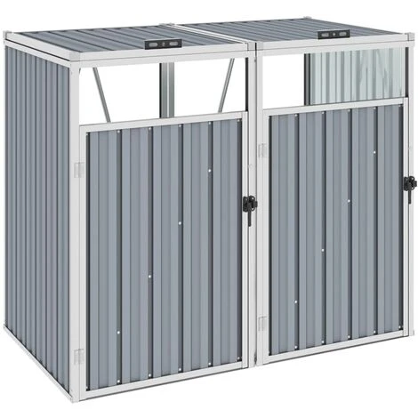 INLIFE Abri De Poubelle Double Gris 143x81x121 Cm Acier – Image 2