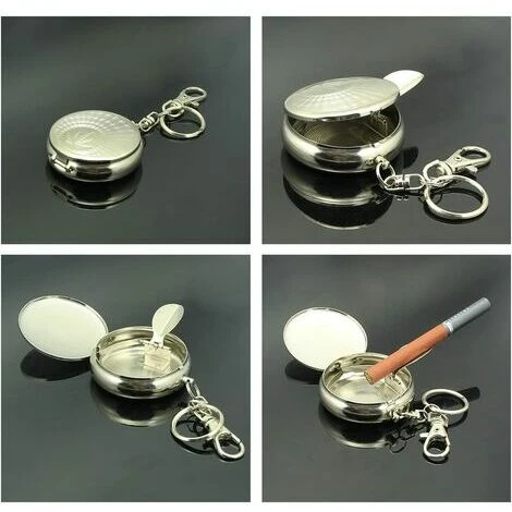 MONLY 2pc Portatif Poche Cendrier/ Véhicule Cigarette Cendrier, Mini Acier Inoxydable Cendrier Avec Porte-clés (Sculpté Modèle) – Image 4