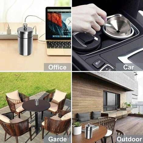 FONTAINEBLEAU Cendrier En Acier Inox Avec Couvercle, Ashtray Outdoor Coupe-vent Et Imperméable Facile à Nettoyer Beau Cendriers Épaissi Anti Odeur Pour Exterieur Auto Balcon Maison Restaurant, Argent, 1pcs,Fonepro – Image 3