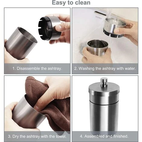 FONTAINEBLEAU Cendrier En Acier Inox Avec Couvercle, Ashtray Outdoor Coupe-vent Et Imperméable Facile à Nettoyer Beau Cendriers Épaissi Anti Odeur Pour Exterieur Auto Balcon Maison Restaurant, Argent, 1pcs,Fonepro – Image 5