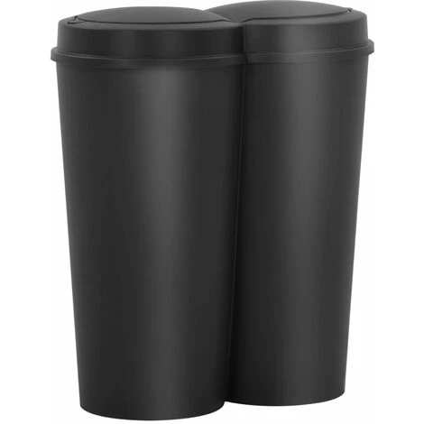 INLIFE Poubelle Double à Ordures Noir 50 L – Image 2