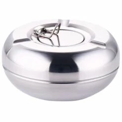 STARLIGHT SL.GT Cendrier Rond En Acier Inoxydable - Avec Couvercle De Protection Contre Le Vent - Portable, Réutilisable