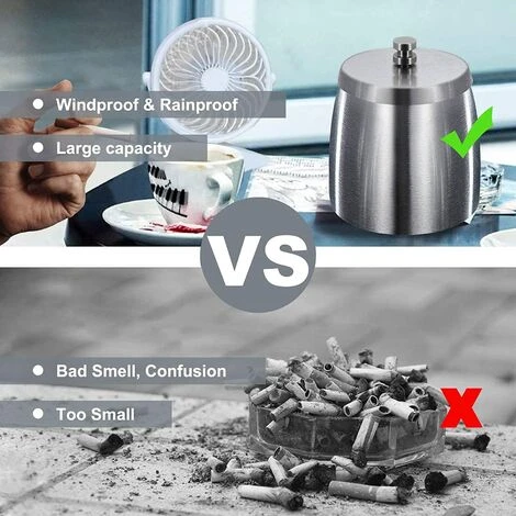 LTS FAFA Cendrier Exterieur Interieur Ashtray Outdoor Incassable Metal, Beau Cendriers En Acier Inox Coupe-vent Avec Couvercle Anti Odeur Pour Jardin Balcon Maison Restaurant – Image 3