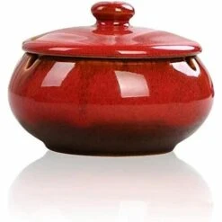 ENLENK Cendrier En Céramique Avec Couvercle, Cendrier Coupe-vent Pour Cigarette Intérieure Ou Extérieure (rouge)