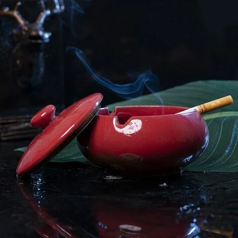ENLENK Cendrier En Céramique Avec Couvercle, Cendrier Coupe-vent Pour Cigarette Intérieure Ou Extérieure (rouge) â Image 2