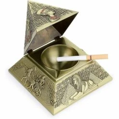 OUSUDELA Cendrier Pyramidal Rétro En Métal Avec Couvercle Coupe-vent, Pour Intérieur Et Extérieur