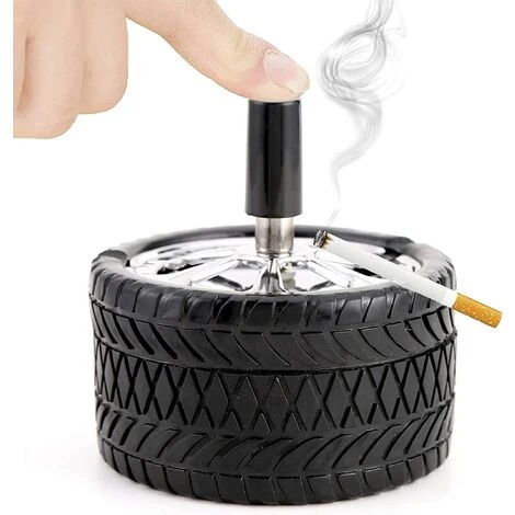 OUSUDELA Cendrier Cendrier En Acier Inoxydable Cendrier Rotatif Métallique Avec Couvercle Coupe Vent Cendrier Moderne Forme De Pneus De Camion Design Pour La Maison Balcon Extérieur Bar Bureau 1 Pcs
