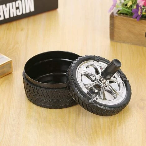 OUSUDELA Cendrier Cendrier En Acier Inoxydable Cendrier Rotatif Métallique Avec Couvercle Coupe Vent Cendrier Moderne Forme De Pneus De Camion Design Pour La Maison Balcon Extérieur Bar Bureau 1 Pcs – Image 2