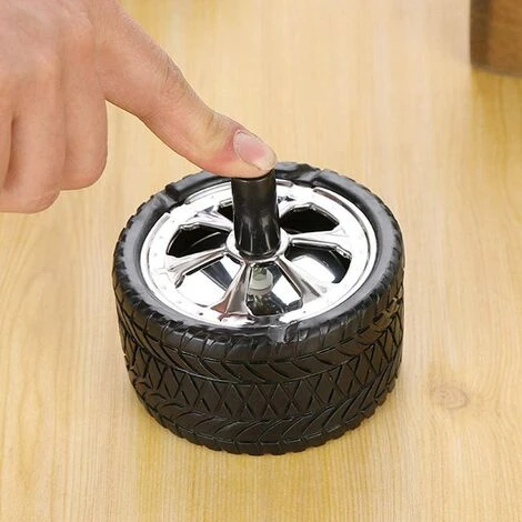 OUSUDELA Cendrier Cendrier En Acier Inoxydable Cendrier Rotatif Métallique Avec Couvercle Coupe Vent Cendrier Moderne Forme De Pneus De Camion Design Pour La Maison Balcon Extérieur Bar Bureau 1 Pcs – Image 3