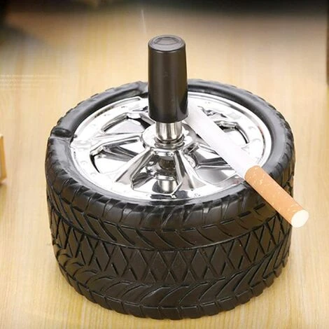 OUSUDELA Cendrier Cendrier En Acier Inoxydable Cendrier Rotatif Métallique Avec Couvercle Coupe Vent Cendrier Moderne Forme De Pneus De Camion Design Pour La Maison Balcon Extérieur Bar Bureau 1 Pcs – Image 4