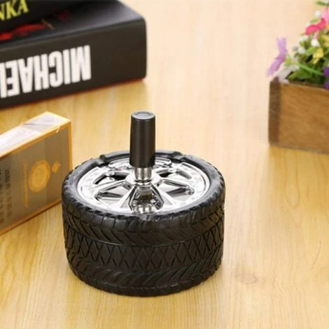 OUSUDELA Cendrier Cendrier En Acier Inoxydable Cendrier Rotatif Métallique Avec Couvercle Coupe Vent Cendrier Moderne Forme De Pneus De Camion Design Pour La Maison Balcon Extérieur Bar Bureau 1 Pcs – Image 5