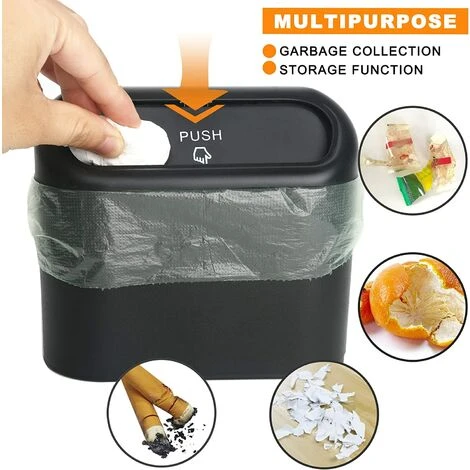 FONTAINEBLEAU Petite Poubelle De Voiture, Poubelle De Voiture Avec Couvercle, Poubelle De Voiture Étanche, Boîte De Rangement De Voiture Suspendue Portable, Pour Bureau De Voiture (Noir) Fonepro – Image 2