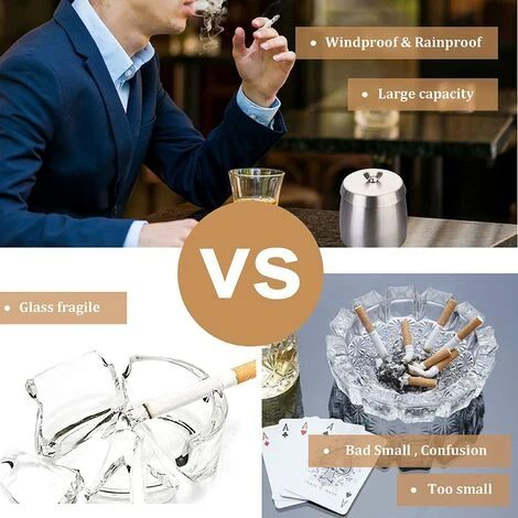 STARLIGHT Cendrier En Acier Inox Avec Couvercles, SL.GT Cendrier Coupe-Vent Table Moderne Portable â Image 2