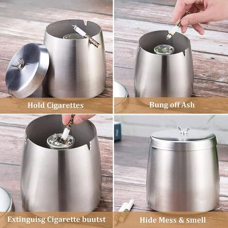 STARLIGHT Cendrier En Acier Inox Avec Couvercles, SL.GT Cendrier Coupe-Vent Table Moderne Portable â Image 4