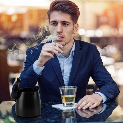 PERLE RARE Exterieur Inoxydable, Cendrier Avec Couvercle Anti Odeur, Cendrie Avec Tapis Antidérapant Pour Interieur Exterieur Jardin Balcon Bar Bureau, Noir – Image 4