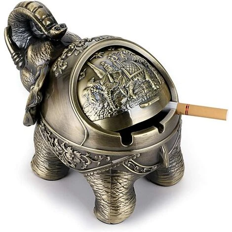 PERLE RARE Cendrier Coupe-vent Vintage Avec Couvercles - Cendrier De Table à Modeler En Forme D'éléphant Décoration Rétro Pour La Maison Et Le Bureau Bronze Vert