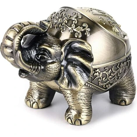 PERLE RARE Cendrier Coupe-vent Vintage Avec Couvercles - Cendrier De Table à Modeler En Forme D'éléphant Décoration Rétro Pour La Maison Et Le Bureau Bronze Vert – Image 2