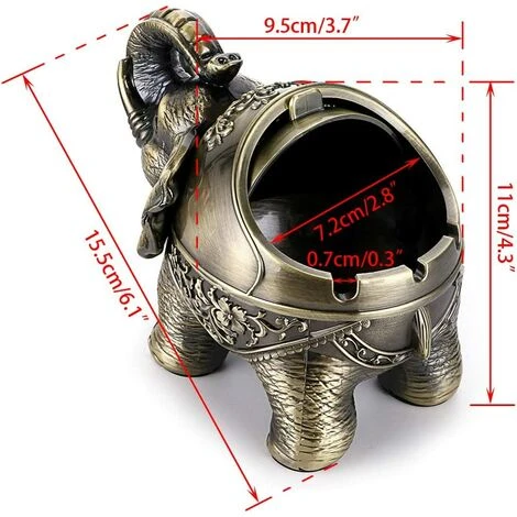 PERLE RARE Cendrier Coupe-vent Vintage Avec Couvercles - Cendrier De Table à Modeler En Forme D'éléphant Décoration Rétro Pour La Maison Et Le Bureau Bronze Vert – Image 3