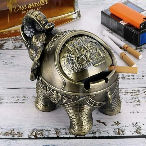 PERLE RARE Cendrier Coupe-vent Vintage Avec Couvercles - Cendrier De Table à Modeler En Forme D'éléphant Décoration Rétro Pour La Maison Et Le Bureau Bronze Vert – Image 4