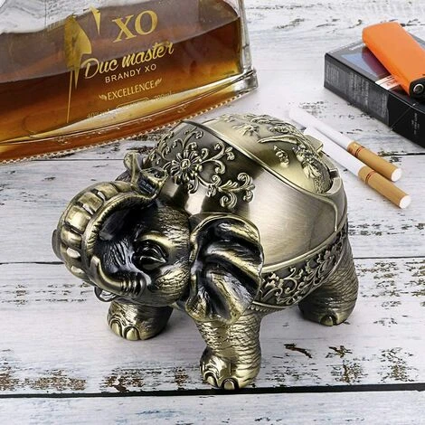 PERLE RARE Cendrier Coupe-vent Vintage Avec Couvercles - Cendrier De Table à Modeler En Forme D'éléphant Décoration Rétro Pour La Maison Et Le Bureau Bronze Vert – Image 5