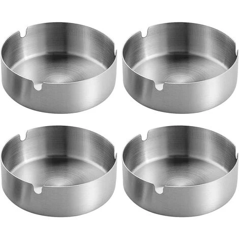 PERLE RARE Lot De 4 Cendriers En Acier Inoxydable 10 Cm De Diamètre Protection Contre Le Vent Moderne Plateau Cendrier Base Pour Intérieur Et Extérieur