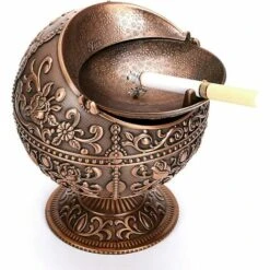 PERLE RARE Vintage Cendrier Coupe-Vent Avec Couvercle - Porte-Cendres Cendrier Cendrier Motif Fleur Rétro Décoration De Bureau à Domicile Rétro, Bronze Rouge