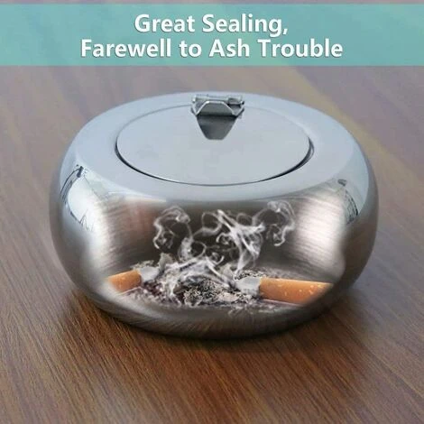 REGALI Cendrier De Table Moderne En Acier Inoxydable Avec Couvercle Pour Utilisation Intérieure Ou Extérieure, Parfait Pour La Maison Ou Le Bureau – Image 4