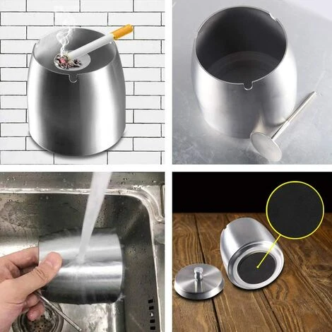 REGALI Grand Cendrier Cendrier Extérieur Cendrier Déodorant Cendrier Fermé Cendrier Extérieur Base Argent – Image 3