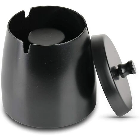 ENLENK Exterieur Inoxydable, Cendrier Avec Couvercle Anti Odeur, Cendrie Avec Tapis Antidérapant Pour Interieur Exterieur Jardin Balcon Bar Bureau, Noir (grande)