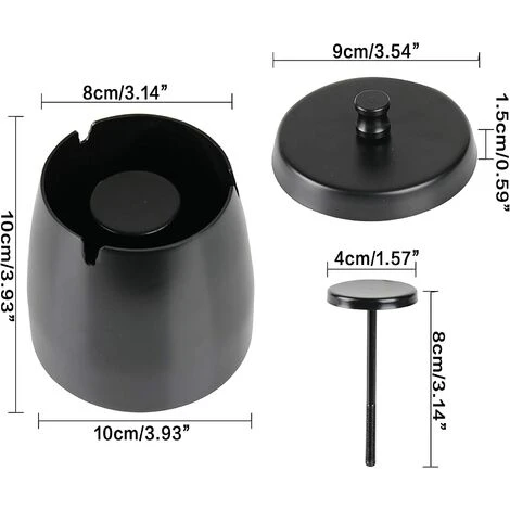 ENLENK Exterieur Inoxydable, Cendrier Avec Couvercle Anti Odeur, Cendrie Avec Tapis Antidérapant Pour Interieur Exterieur Jardin Balcon Bar Bureau, Noir (grande) – Image 2