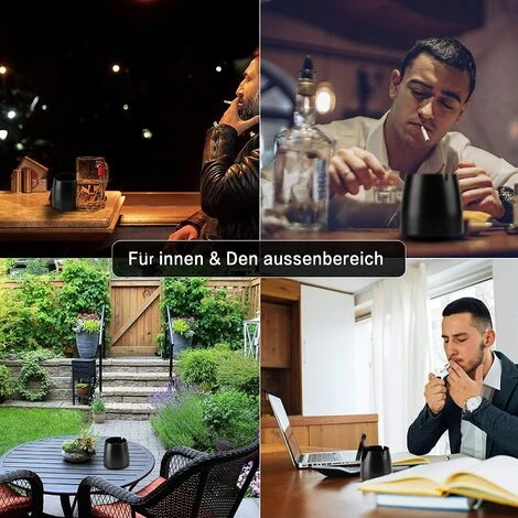 ENLENK Exterieur Inoxydable, Cendrier Avec Couvercle Anti Odeur, Cendrie Avec Tapis Antidérapant Pour Interieur Exterieur Jardin Balcon Bar Bureau, Noir (grande) – Image 4