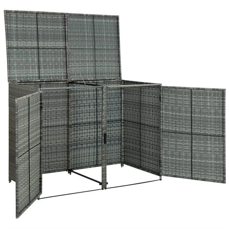FIMEI Abri De Poubelle Double Résine Tressée Anthracite 148x77x111cm – Image 3
