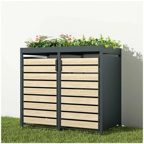 HABITAT ET JARDIN Cache Poubelle Double Avec Bac à Fleurs "Colorado" - 132 X 79.7 X 119.7 Cm - Anthracite – Image 2