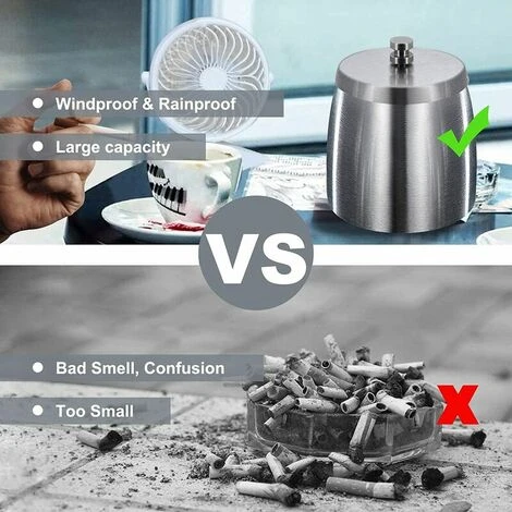 FOZIY Cendrier Exterieur Interieur Ashtray Outdoor Incassable Metal, Beau Cendriers En Acier Inox Coupe-vent Avec Couvercle Anti Odeur Pour Jardin Balcon Maison Restaurant,Fonepro – Image 3