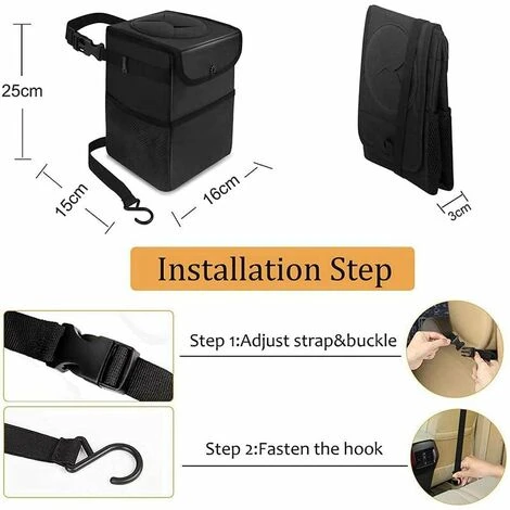 GroupM Classique Noir - Poubelle Multifonctionnelle Poubelle Voiture Suspendu Pliable Étanche Stockage Seau De Stockage â Image 3