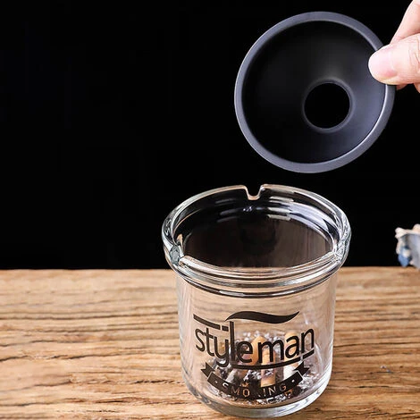 JUNJUN-Cendrier En Verre Créatif Amovible En Forme D'entonnoir En Acier Inoxydable, De Style Nordique, Empêchant Efficacement Les Cendres Et Le Vol De Fumée. Il Convient à L'intérieur, à L'extérieur, Au Bureau Et à D'autres Endroits. Briller En Noir – Image 3