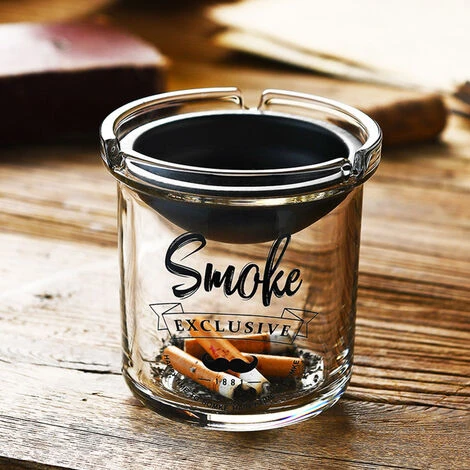 JUNJUN-Cendrier En Verre Créatif Amovible En Forme D'entonnoir En Acier Inoxydable, De Style Nordique, Empêchant Efficacement Les Cendres Et Le Vol De Fumée. Il Convient à L'intérieur, à L'extérieur, Au Bureau Et à D'autres Endroits. Briller En Noir – Image 5