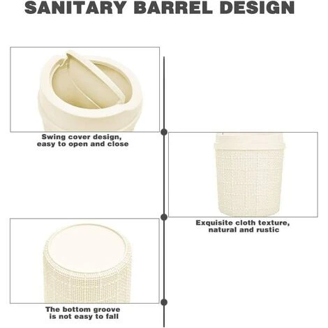 MONLY 1,5L Mini Poubelle, Mini Poubelle De Bureau, Avec Poubelle Et Couvercle Pivotant, Pour Chambre,Salle,Cuisine,Véhicule (Blanc) – Image 5