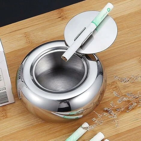 LTS FAFA Cendrier De Table Moderne En Acier Inoxydable Avec Couvercle, Cendrier À Cigarettes Pour L'intérieur Ou L'extérieur, Cendrier De Bureau Pour La Décoration De Bureau À Domicile – Image 4