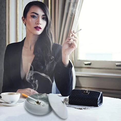 MONLY Cendrier Céramique Avec Couvercle,Cigarettes Cendrier,Cendrier Coupe-vent, Cendrier Pour Extérieur,Intérieur, Balcon,Jardin,Bureau â Image 2