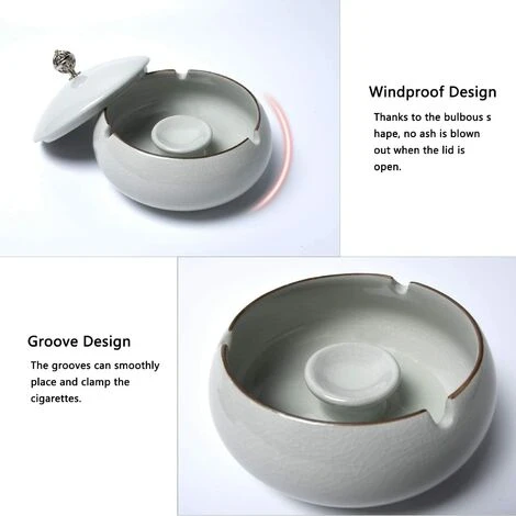 MONLY Cendrier Céramique Avec Couvercle,Cigarettes Cendrier,Cendrier Coupe-vent, Cendrier Pour Extérieur,Intérieur, Balcon,Jardin,Bureau â Image 4