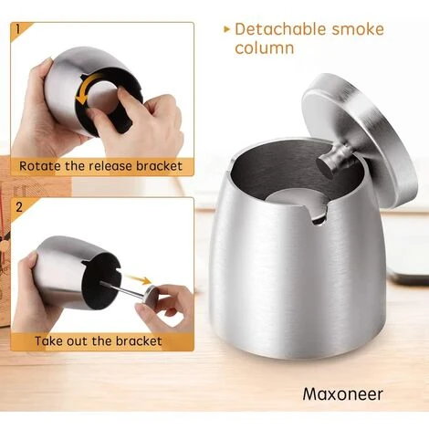 MINKUROW Cendrier Pour L'extérieur Avec Couvercle Cendrier Design Cendrier à Vent En Acier Inoxydable Pour L'extérieur Et L'intérieur Cendrier De Table Avec Base Antidérapante Pour Décoration De Bureau (petit) â Image 3