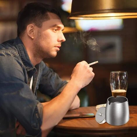 MINKUROW Cendrier Pour L'extérieur Avec Couvercle Cendrier Design Cendrier à Vent En Acier Inoxydable Pour L'extérieur Et L'intérieur Cendrier De Table Avec Base Antidérapante Pour Décoration De Bureau (petit) â Image 4