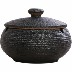 PERLE RARE Cendrier En Céramique Avec Couvercles, Cendrier Coupe-vent Pour Cigarettes à Usage Intérieur Ou Extérieur (Noir)