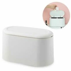 BDD Poubelle De Bureau De Style Japonais Bomb Cover Squeezer Boîte De Rangement Poubelle De Rangement à Double Couche (Blanc)